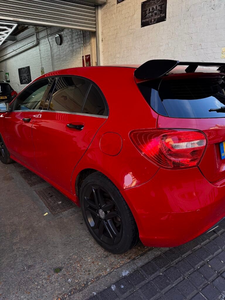 Mercedes A class rear quarter view of professional window tint